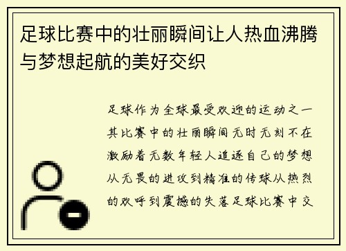 足球比赛中的壮丽瞬间让人热血沸腾与梦想起航的美好交织